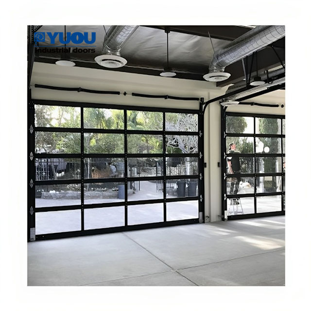 black insulated glass garage door