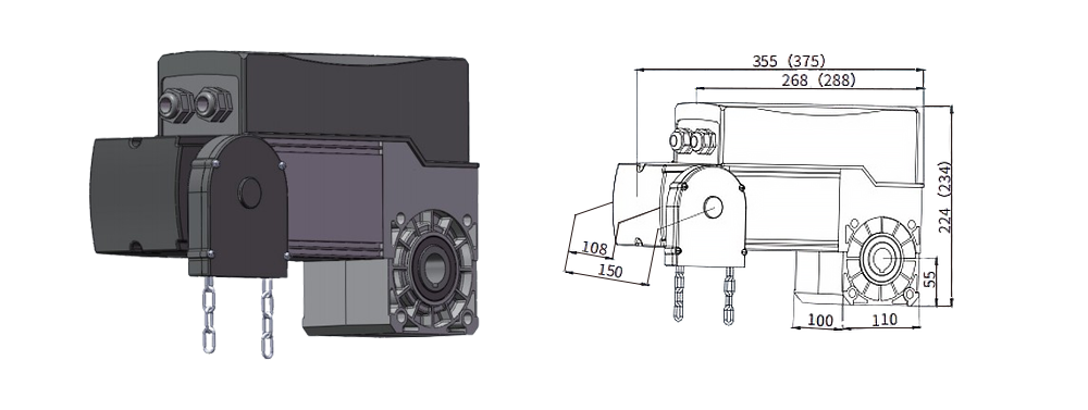 Industrial sectional door motor dimensions