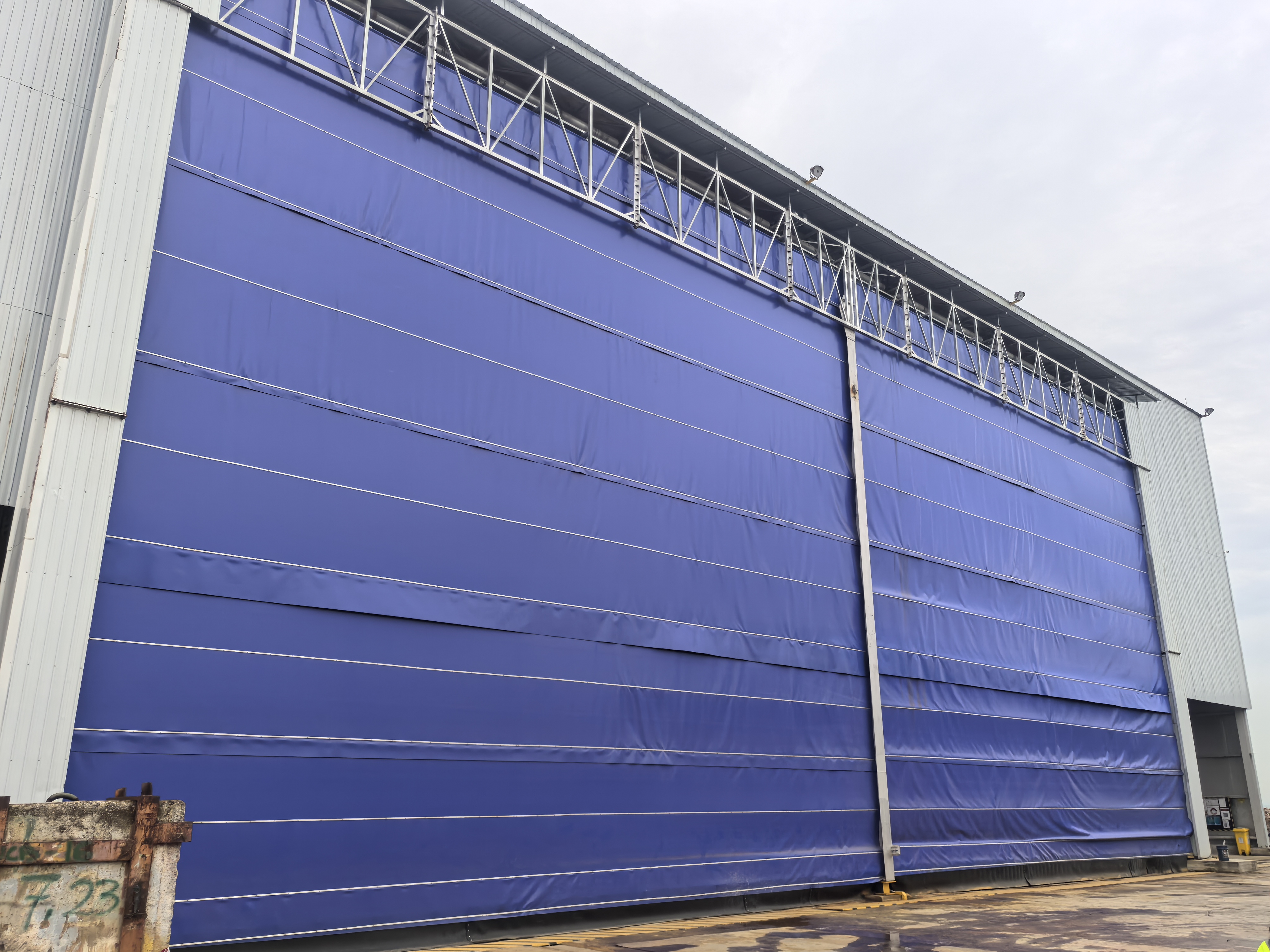 Blue PVC flexible hangar door